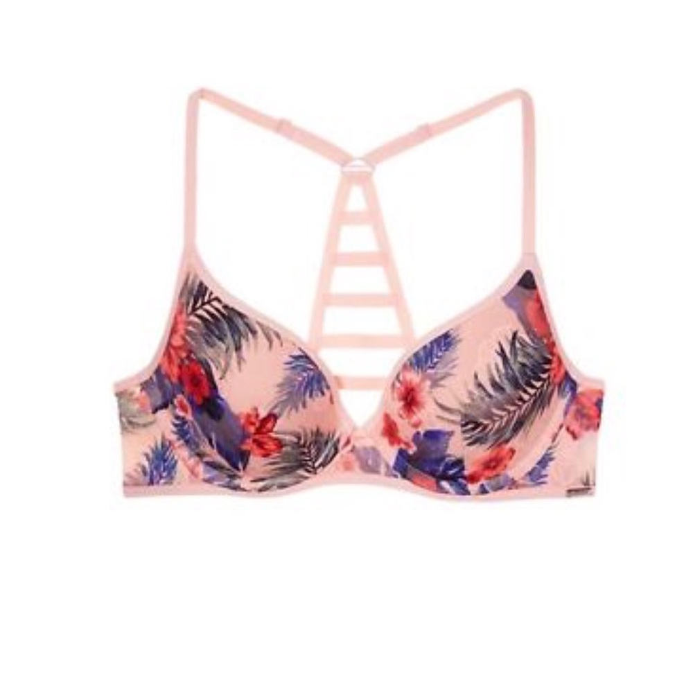 PINK Victoria Secret euphoria tropical hibiscus Lace racerback bra size 34B